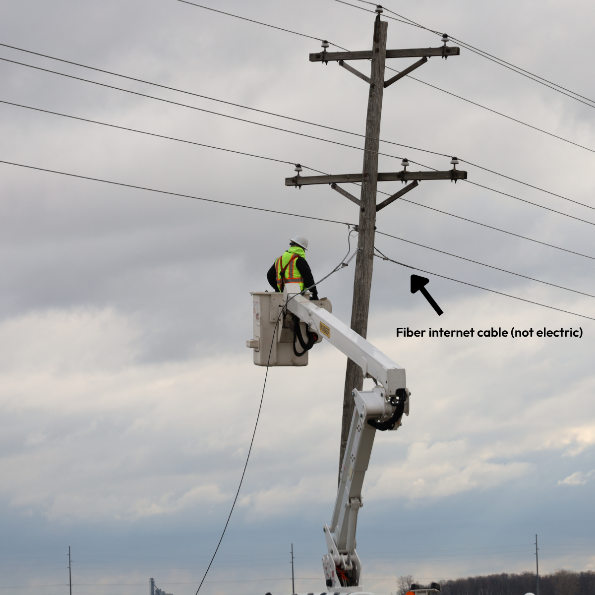 Fiber internet being installed on poles